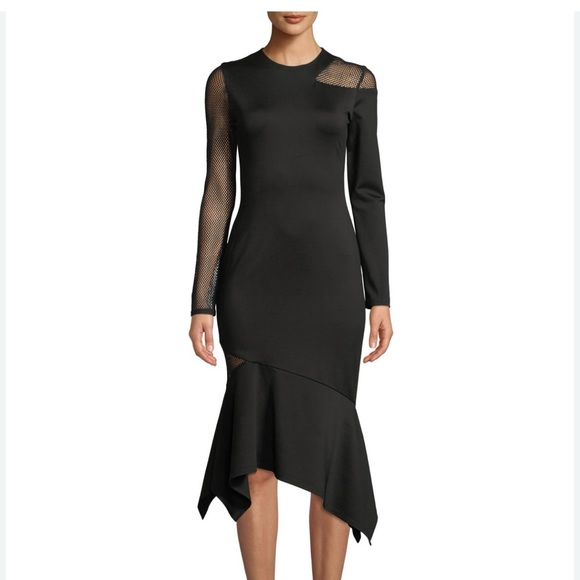 MWT Alice + Olivia Kaine Mesh Inset Asymmetrical Hem Dress Size 4 - Picture 3 of 15